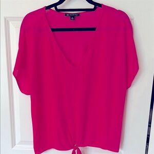 INC International Concepts Hot Pink V-Neck Tie-Front Blouse